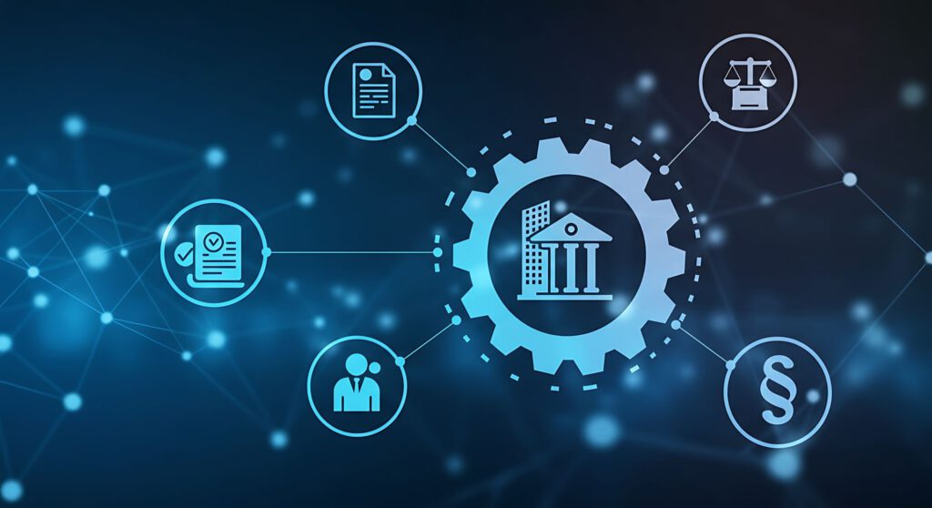 Abstrakte Bank- und Governance-Illustration für ESG-Risikoplan