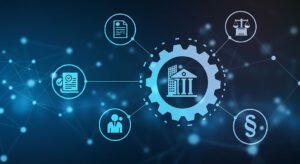 Abstrakte Bank- und Governance-Illustration für ESG-Risikoplan