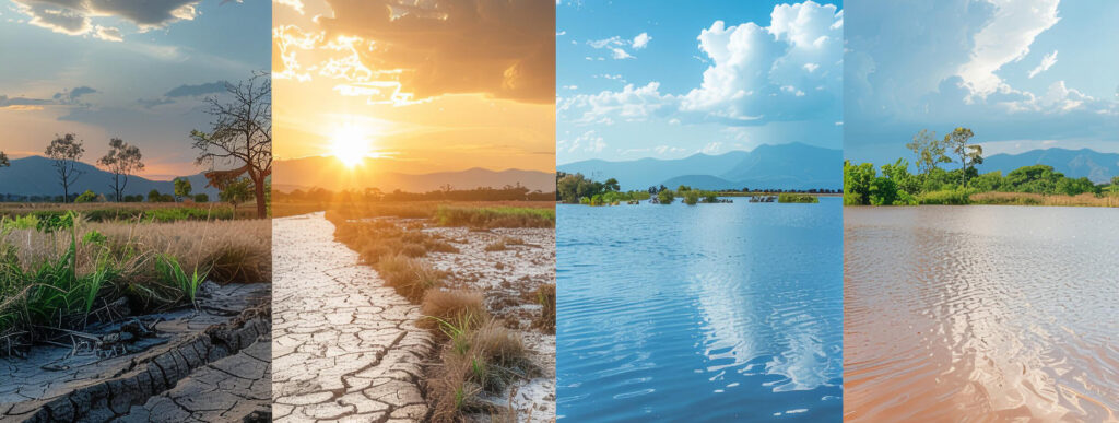 Landschaft mit Dürre und Überflutung als kombinierte physische Klimarisiken